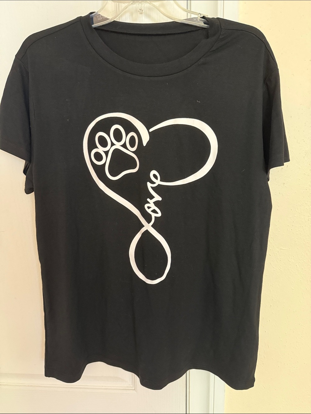 Black Tee with White Paw Heart Graphic